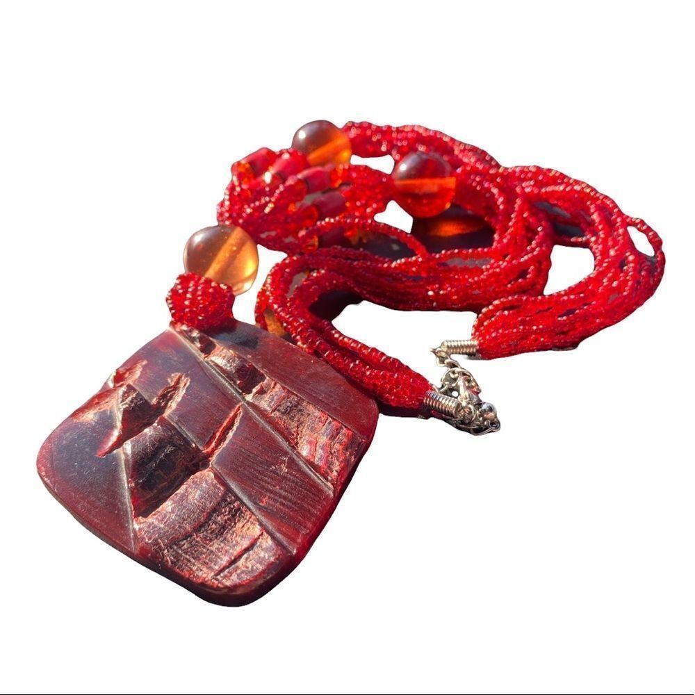 Vintage Red Glass Pendant Necklace - Picture 3 of 8